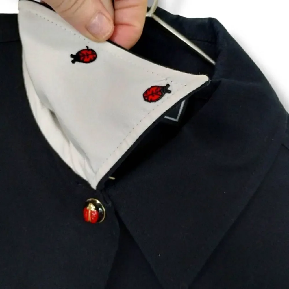 St John Womens Jacket Sz P Black‎ Red Ladybug Buttons & Lining Cuffs Business